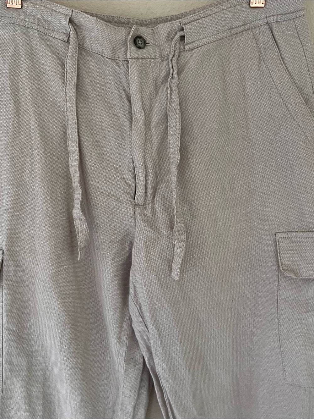 Claiborne Womens Linen Blend Cargo Pants Small Tan Euro Vacation Beach Boho - Picture 3 of 11